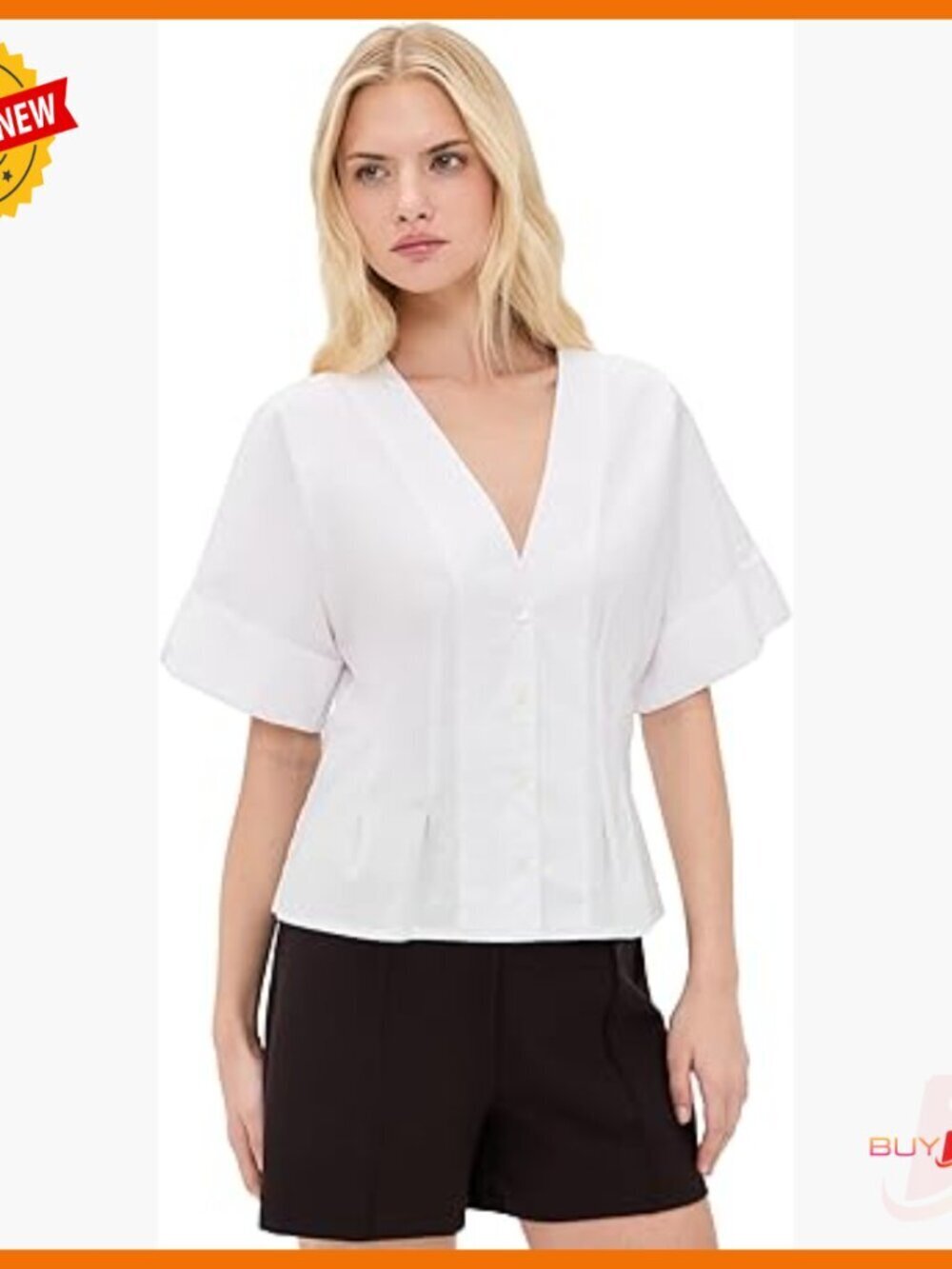 Lightweight Cotton V-Neck Short Sleeve Peasant Top Regular Fit